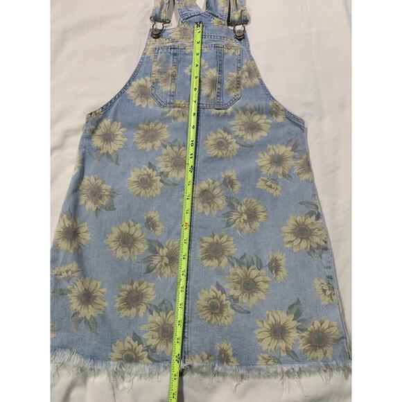American Eagle Outfitters Overall Denim Dress Jumper Sz XS Sunflower Floral - Picture 9 of 14